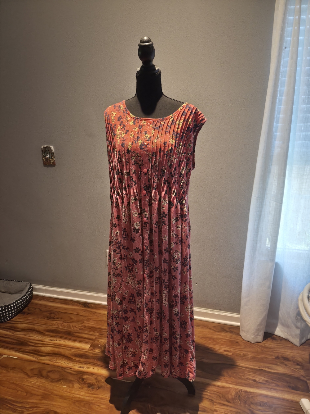 Woman Within Pink Floral Pleated Maxi Dress
